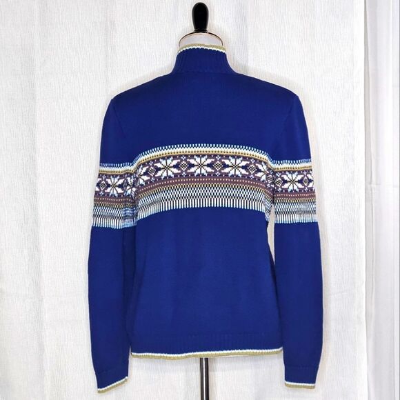 Calvin Klein Jeans Vintage Full Zip Front Royal Blue Fair Isle Knit Sweater - Picture 6 of 12